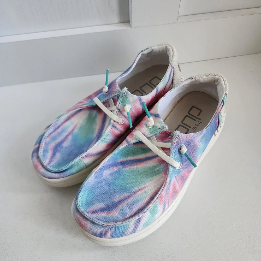 Hey Dude Wendy Rise Candy Tie Dye Platform Loafers Womens 5 Pink Blue SlipOn NEW